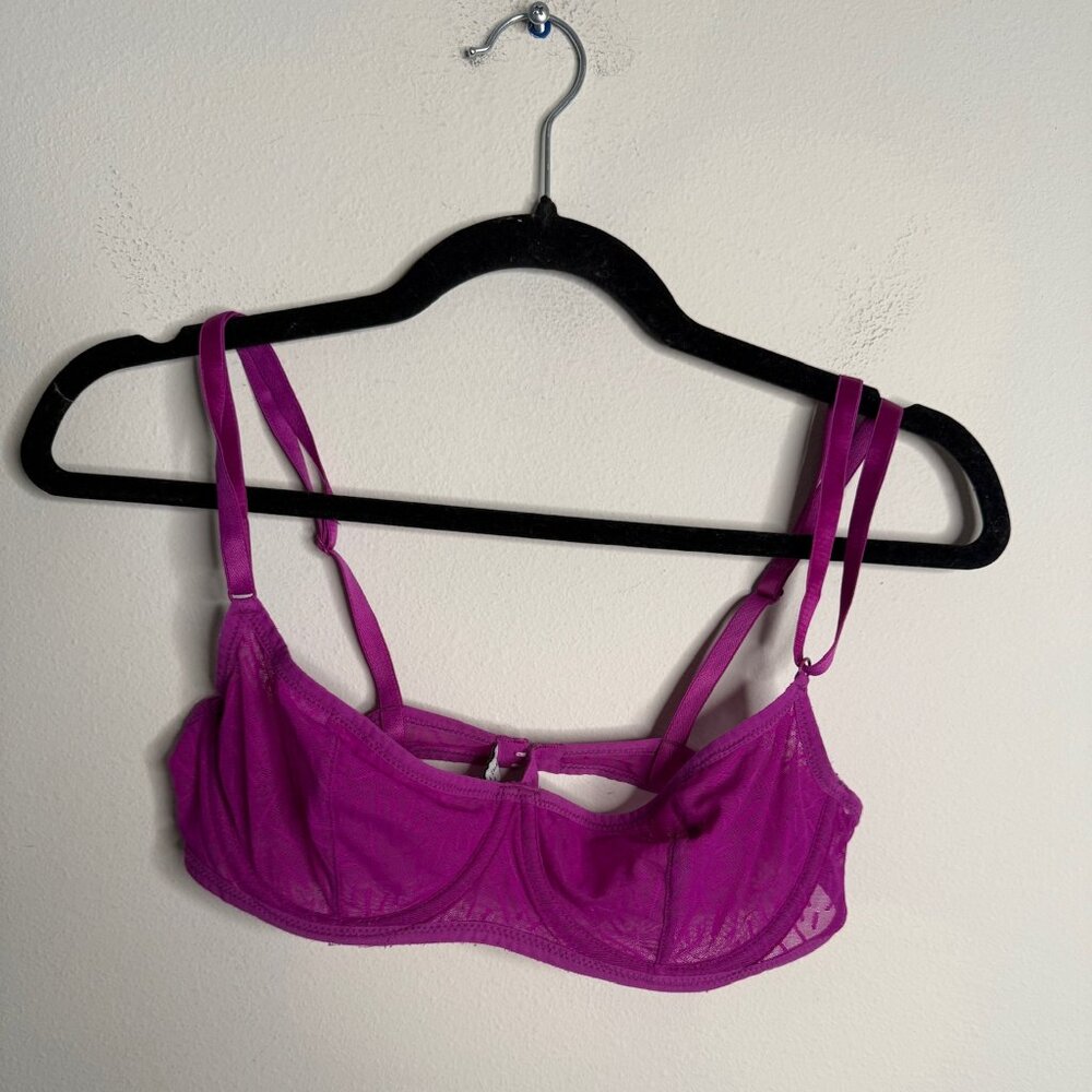 Yasmine Eslami Women's 34B Paris Purple Sheer Lace Unlined Demi Bra‎